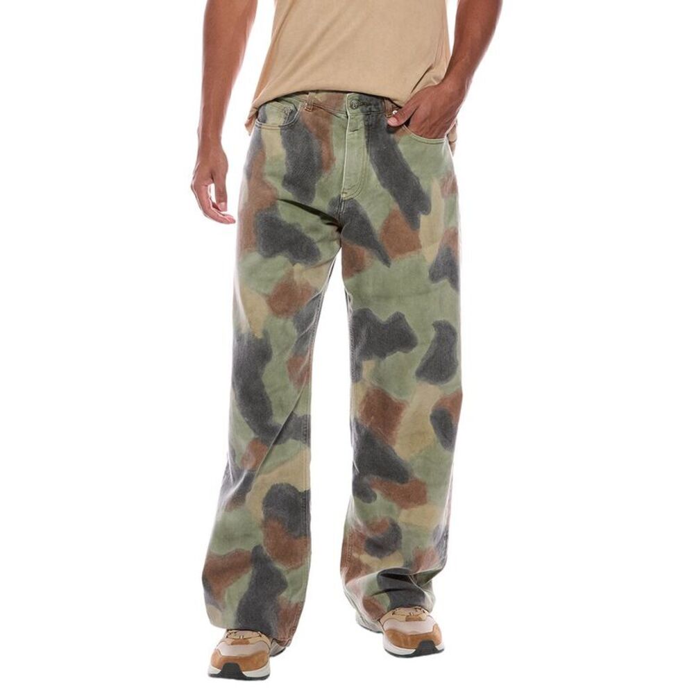 Palm Angels Mens  Seasonal Camo Loose Jean, Green